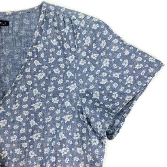 J. Crew Mercantile Floral Chambray Short-Sleeve Ruffle Faux Wrap Dress Small - Picture 4 of 12